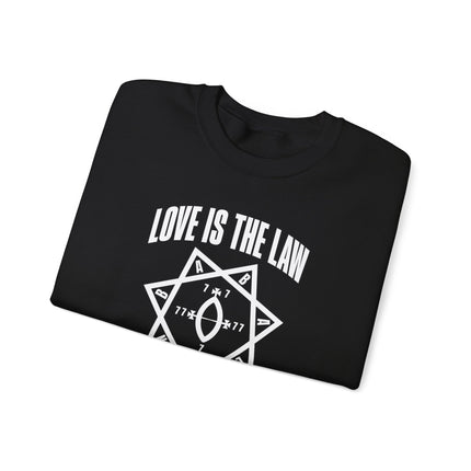 Love Is The Law Thelema Babalon star and heptagram graphic design sweatshirt print.