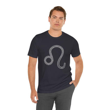 Leo zodiac symbol graphic tee featuring an intricate, tattoo-style design.