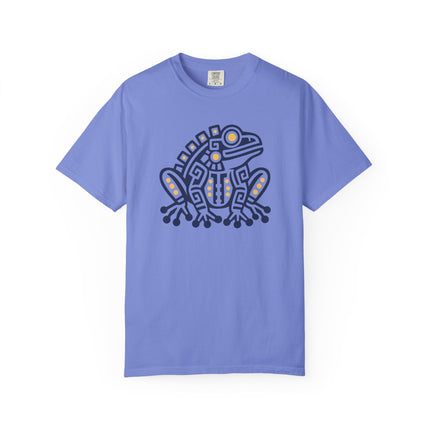 Aztec Frog T-Shirt | Green Geometric Amphibian with Gold Accents Tee