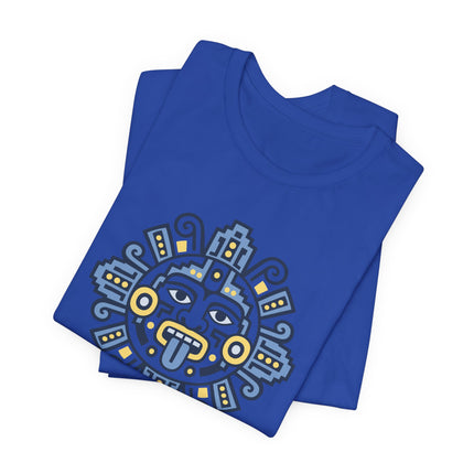 Mayan Sun T-Shirt | Rust and Gold Geometric Face with Rays Tee