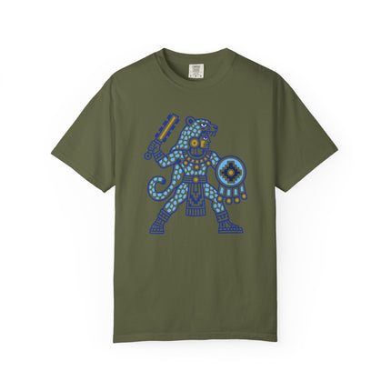 Aztec Jaguar Warrior T-Shirt | Blue Spotted Figure Tee