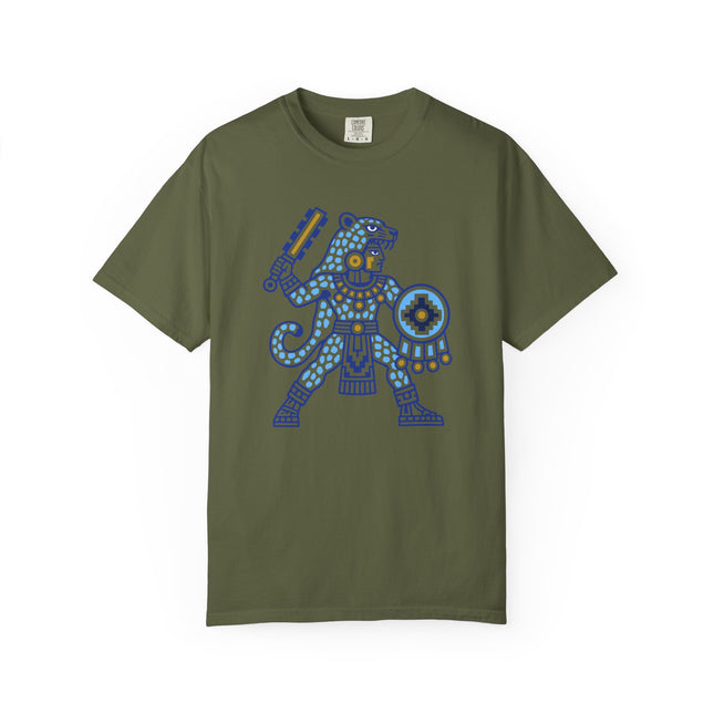 Aztec Jaguar Warrior T-Shirt | Blue Spotted Figure Tee