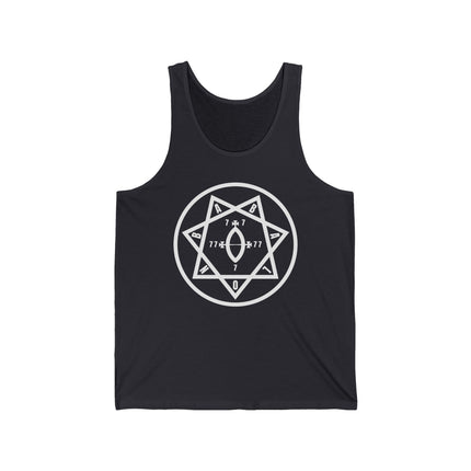 Black tank top featuring the Star of Babalon occult heptagram symbol.