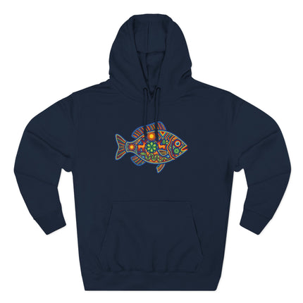 Huichol Fish Hoodie | Colorful Mexican Folk Art Deer Sun Pullover Hoodie