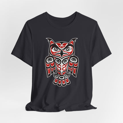 Red Black Owl T-Shirt | Pacific Northwest Indigenous Art Formline Design | Owl