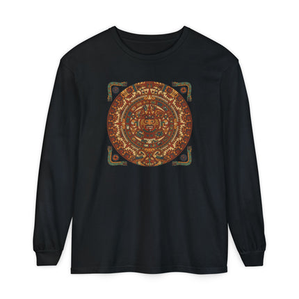 Aztec Calendar T-Shirt | Mesoamerican Sun Stone Art Long Sleeve Tee