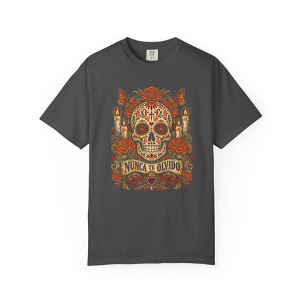 Nunca Te Olvido T-Shirt | Remembrance Skull, Flowers and Candles