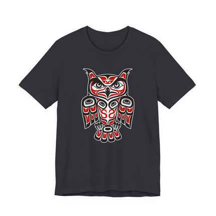 Red Black Owl T-Shirt | Pacific Northwest Indigenous Art Formline Design | Owl