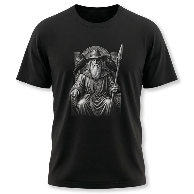 Odin Norse God T-Shirt with Ravens & Spear | Viking Mythology Tee