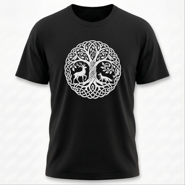Celtic Tree of Life Knot T-Shirt | Stag, Fox & Birds Woodland Tee | 3
