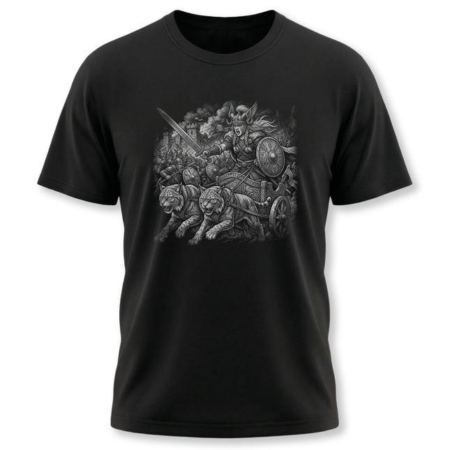 Freya Goddess Warrior T-Shirt | Norse Mythology Cats Chariot Graphic