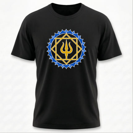 Trishula Trident T-Shirt | Gold Blue Geometric Lotus Symbol | Lotus