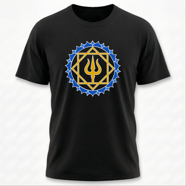 Trishula Trident T-Shirt | Gold Blue Geometric Lotus Symbol | Lotus