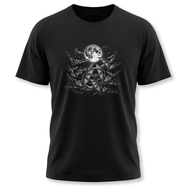 Flying Bats & Full Moon T-Shirt | Gothic Night Sky Graphic Tee