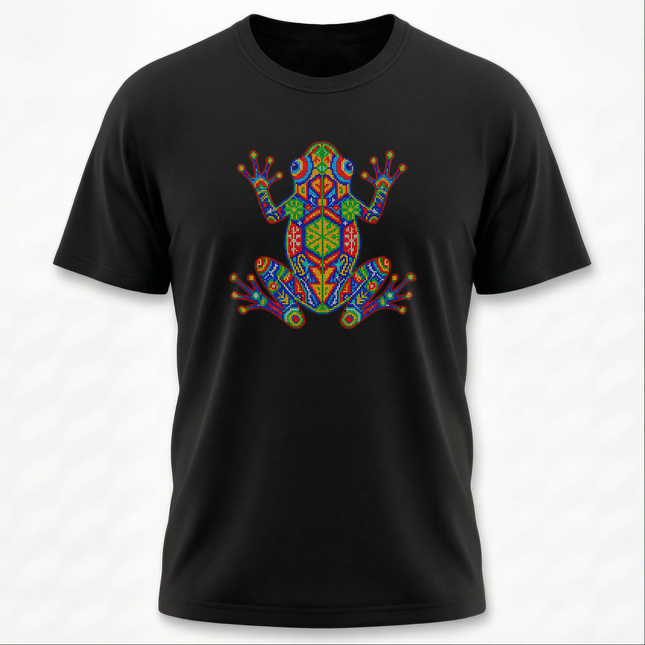 Huichol Frog T-Shirt | Colorful Mexican Indigenous Folk Art | Frog