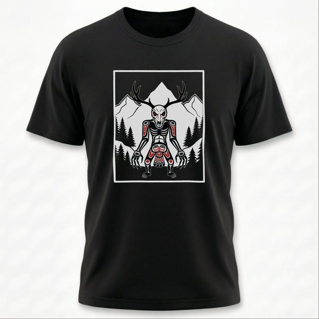 Wendigo Antler Skull T-Shirt | Native American Folklore Cryptid Graphic | Wendigo