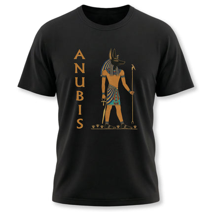 Anubis Egyptian god mythology t-shirt featuring a jackal head illustration and name.