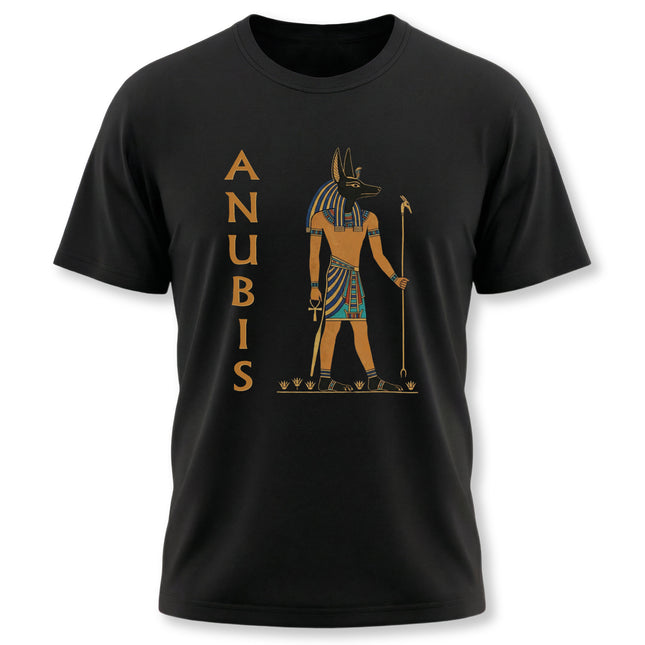 Anubis Egyptian god mythology t-shirt featuring a jackal head illustration and name.