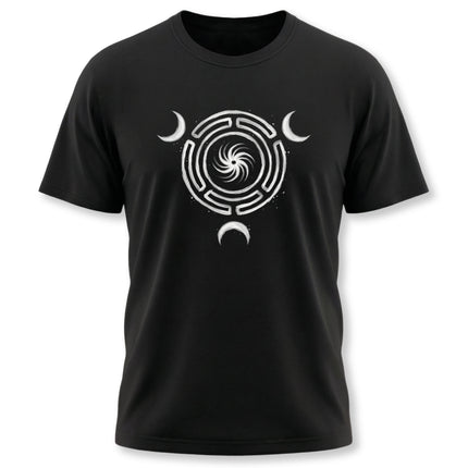 Triple moon and wheel symbol for pagan goddess t-shirt.