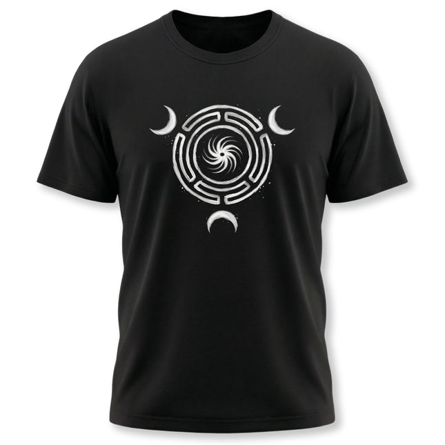 Triple moon and wheel symbol for pagan goddess t-shirt.