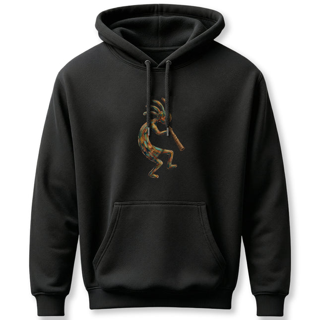 Colorful Kokopelli flute player design, featuring Southwestern Native American art.