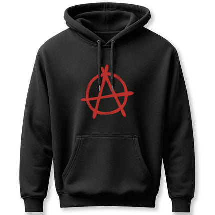 Black hoodie featuring a red inverted pentagram occult symbol design.