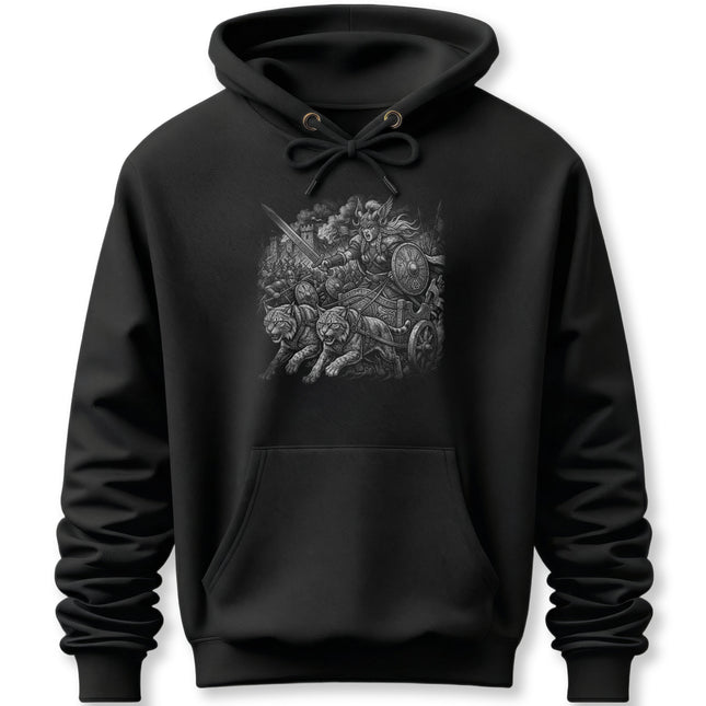 Norse Goddess Freya Chariot Hoodie | Viking Mythology Cats Warrior Pullover Hoodie