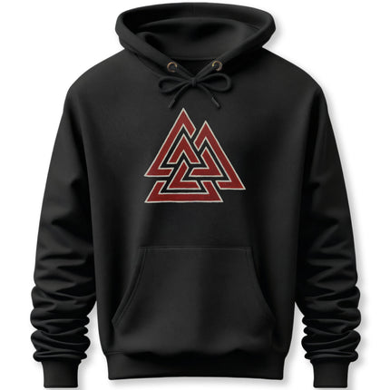 Red Valknut Viking Symbol Hoodie | Norse Mythology Graphic Pullover Hoodie