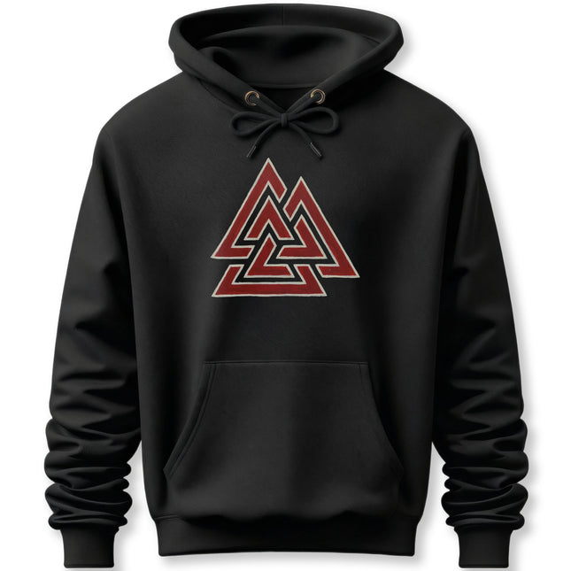 Red Valknut Viking Symbol Hoodie | Norse Mythology Graphic Pullover Hoodie