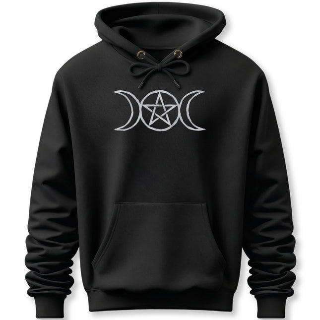 Triple Moon Pentagram Hoodie | Goddess Wiccan Witchy Pullover Hoodie