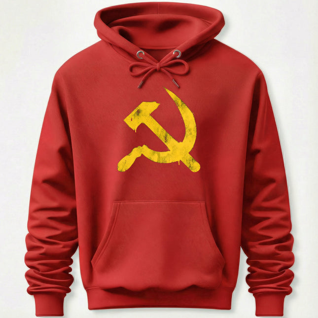 Yellow Distressed Hammer & Sickle Hoodie | Soviet Communism Symbol Hoodie