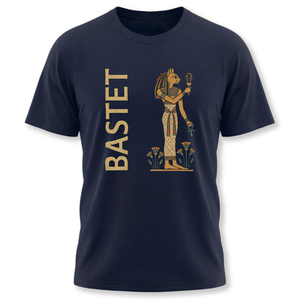 Bastet Egyptian goddess graphic tee featuring Ankh and lotus flowers.