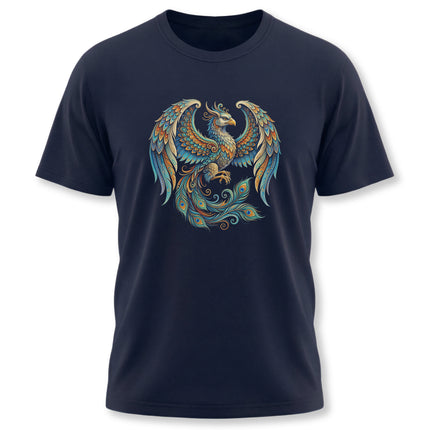 Ornate Homa Bird Phoenix graphic tee featuring colorful Persian mythology art.