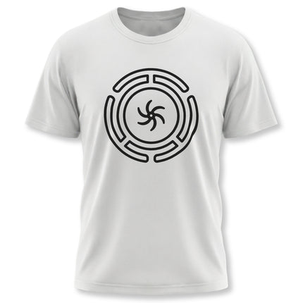 Hekate's Wheel symbol graphic on a white unisex t-shirt.