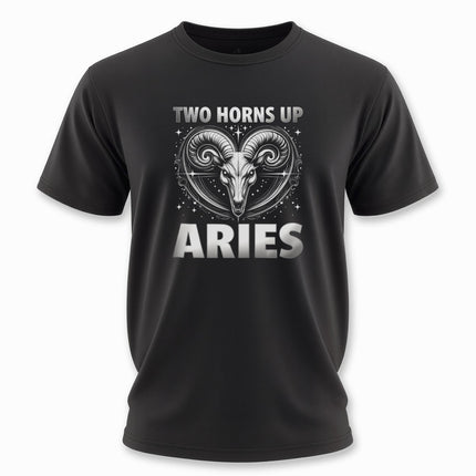 Aries Zodiac T-Shirt | Two Horns Up Astrology Graphic and Text Tee | V5