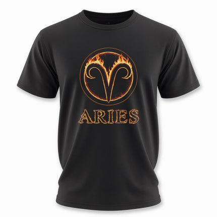 Aries Zodiac Fire Sign T-Shirt | Flaming Ram Horns | V21