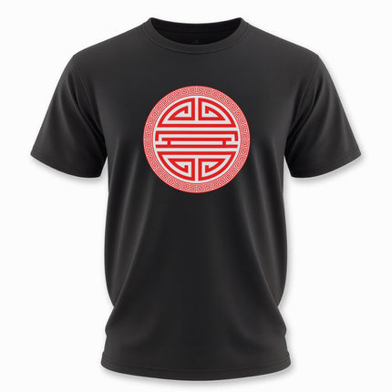 Chinese Shou Longevity Symbol T-Shirt | Red and White Graphic Unisex Tee V3