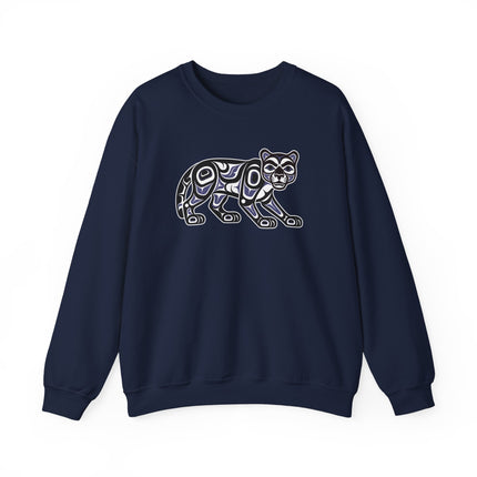 Northwest Coast cougar formline art graphic pullover sweatshirt design.