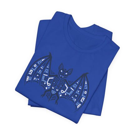 Mayan Bat T-Shirt | Teal and Gold Geometric Spread-Wing Design Tee