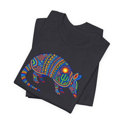 Vibrant Mexican Huichol folk art armadillo graphic tee shirt design.