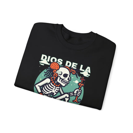 Dios de la Muerte Mayan god skeleton graphic sweatshirt pullover design.