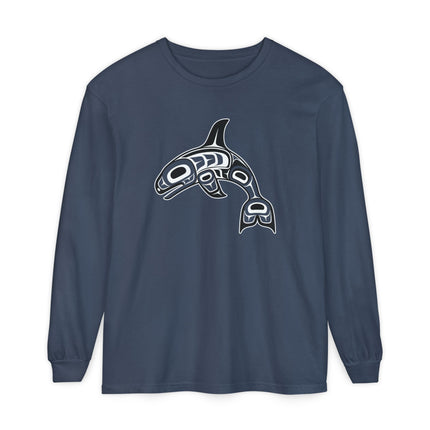 Formline Whale Long Sleeve T-Shirt | Curved Red and White Design Tee