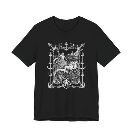 Poseidon Riding in His Sea Chariot Graphic Tee | Greek God Art