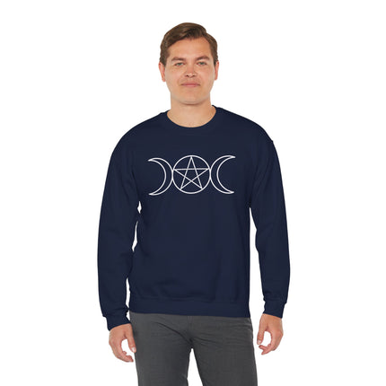 Wiccan Triple Moon with Pentagram Sweatshirt | Pagan Witchcraft Unisex Pullover V5