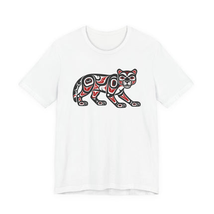 Formline art cougar graphic tee featuring Pacific Northwest Indigenous wildlife design.