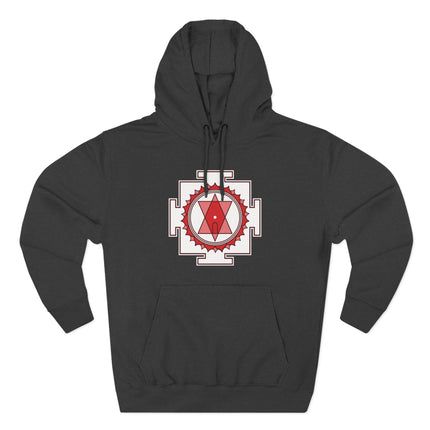 Black hoodie featuring the Tripura Sundari Yantra sacred geometry design.