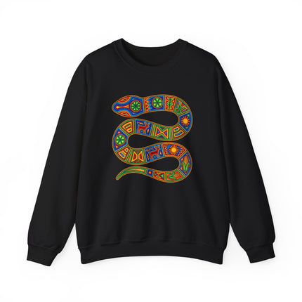 Huichol Snake Art Sweatshirt | Vibrant Indigenous Geometric Serpent Pullover Sweatshirt