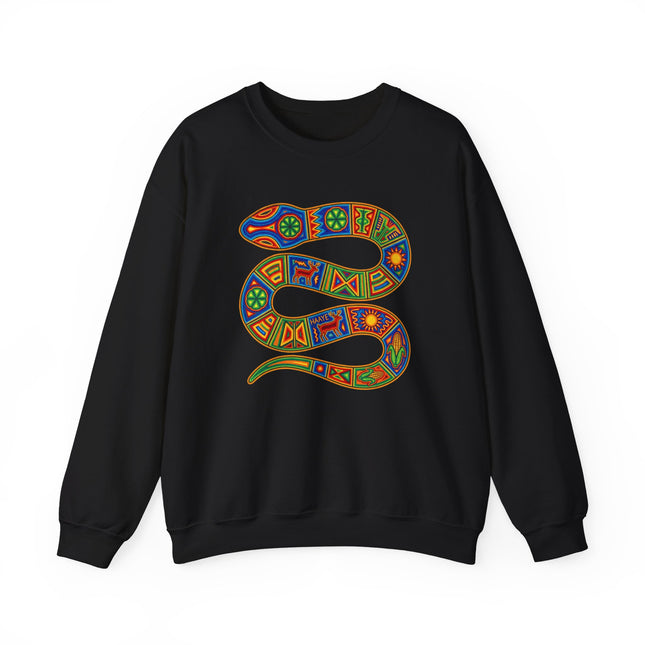Huichol Snake Art Sweatshirt | Vibrant Indigenous Geometric Serpent Pullover Sweatshirt