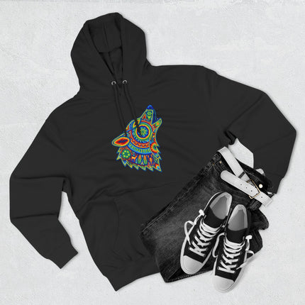 Huichol Wolf Howling Hoodie | Colorful Tribal Art Mexican Folk Pullover Hoodie