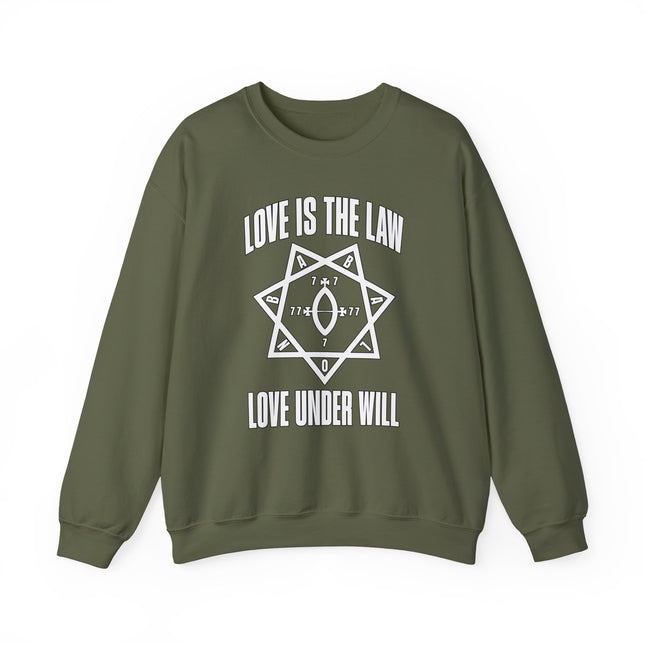 Love Is The Law Under Will Thelema Babalon Star Heptagram Sweatshirt Sweatshirt